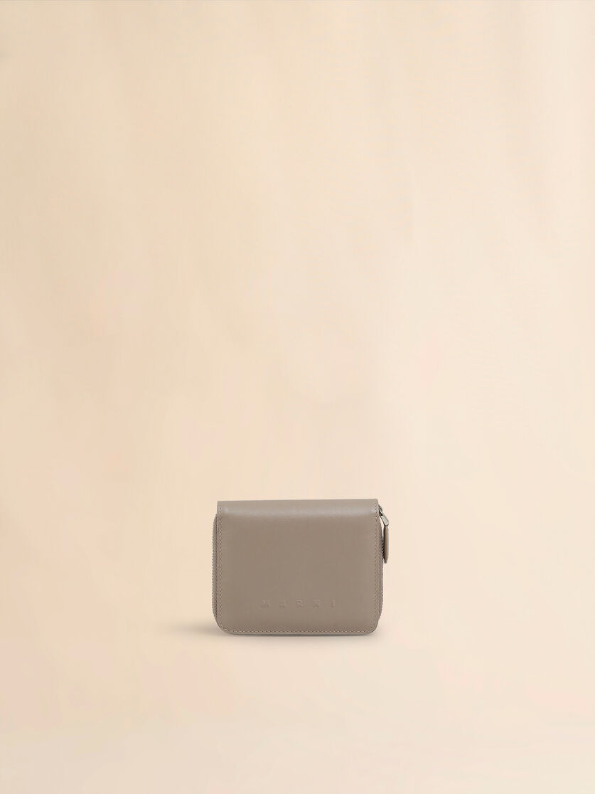 Black leather zip-around compact wallet with raised Marni logo - Wallets - Image 1