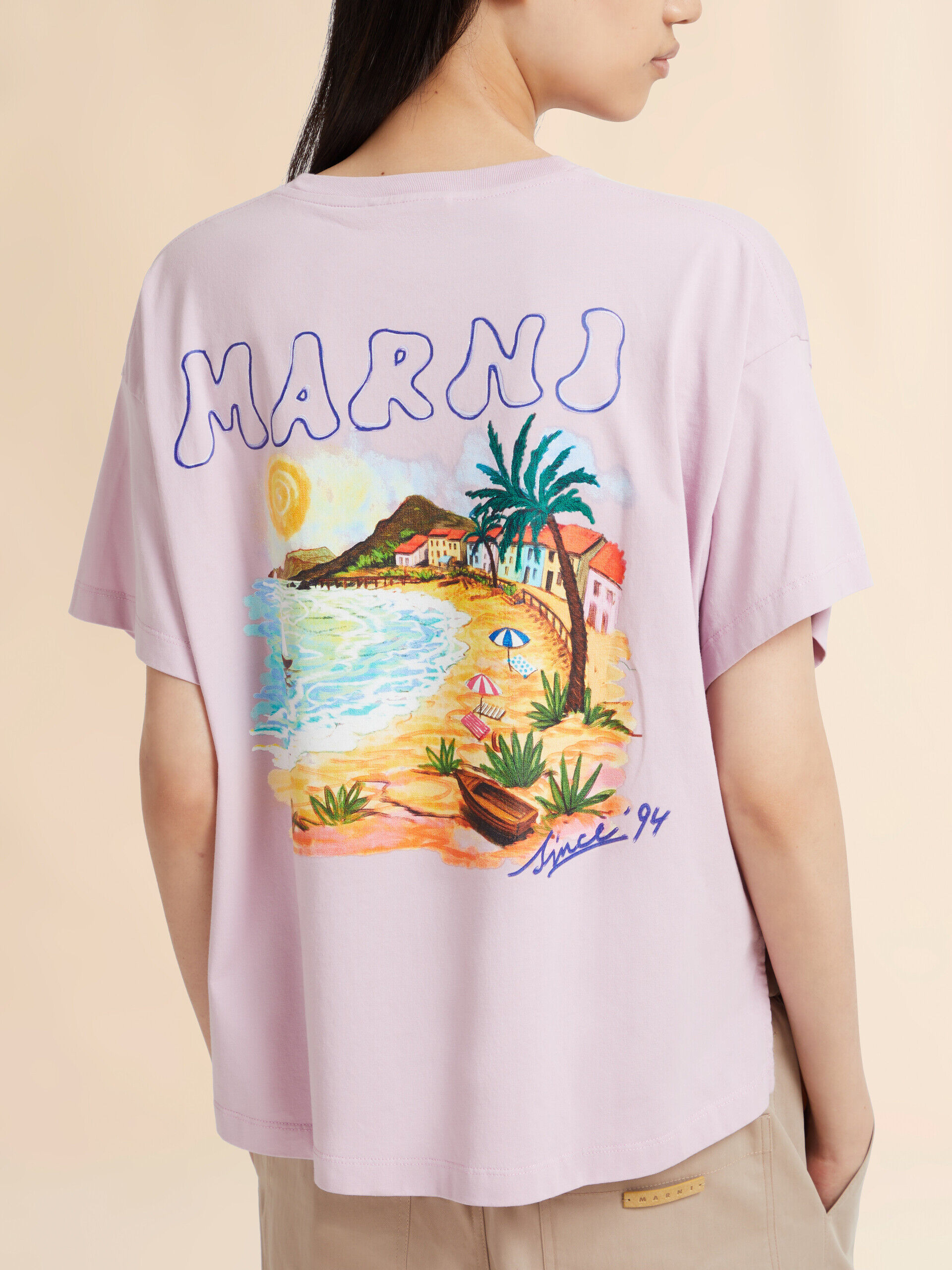 ピンク コットン製Tシャツ Marni Beachrポストカードプリント | Marni