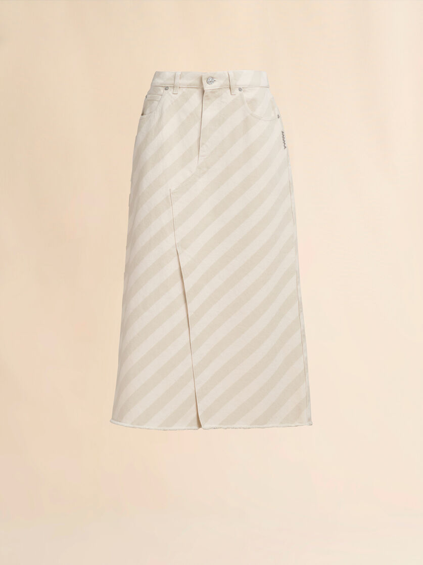 Striped beige denim skirt - Skirts - Image 1