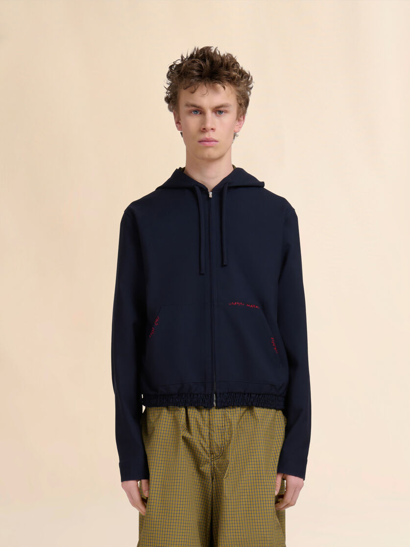 Deep blue wool hooded shirt with Marni Mending - Shirts - Image 2