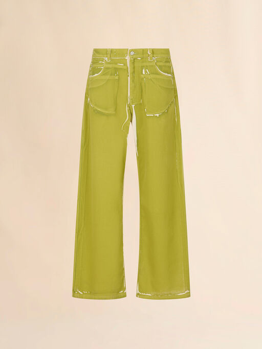 Green screen-printed denim wide-leg trousers - Pants