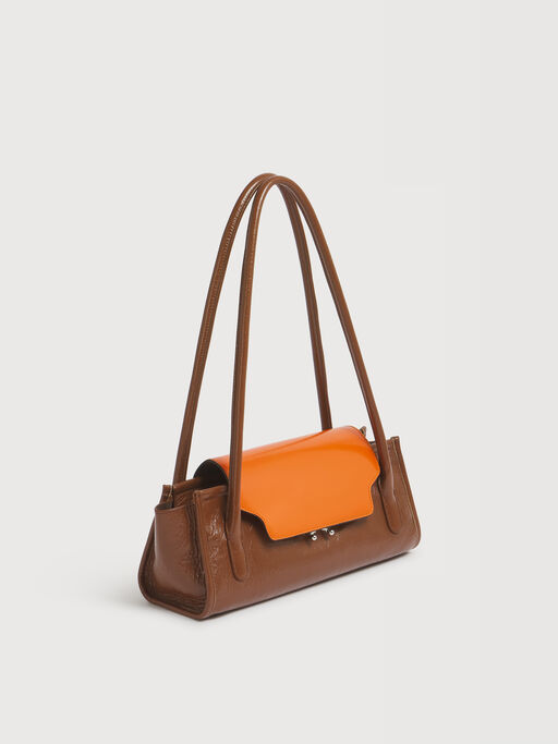 Sac Trunkette en cuir marron et orange - Sacs port&eacute;s &eacute;paule