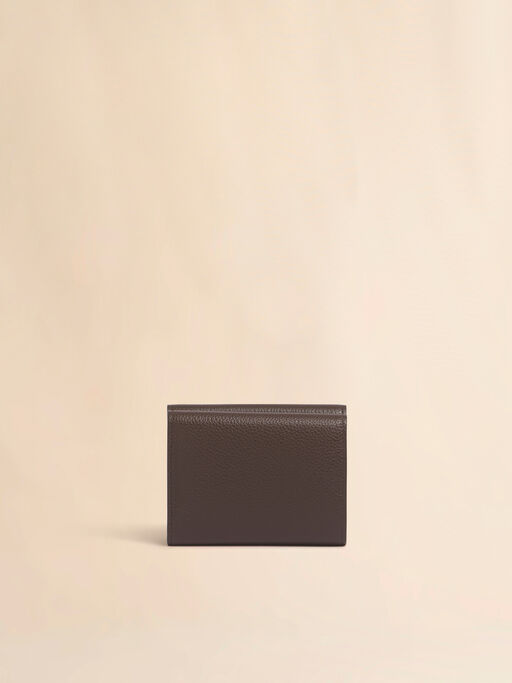 ブラウン レザー製三つ折りウォレット、マルニメンディング刺繍入り - 財布