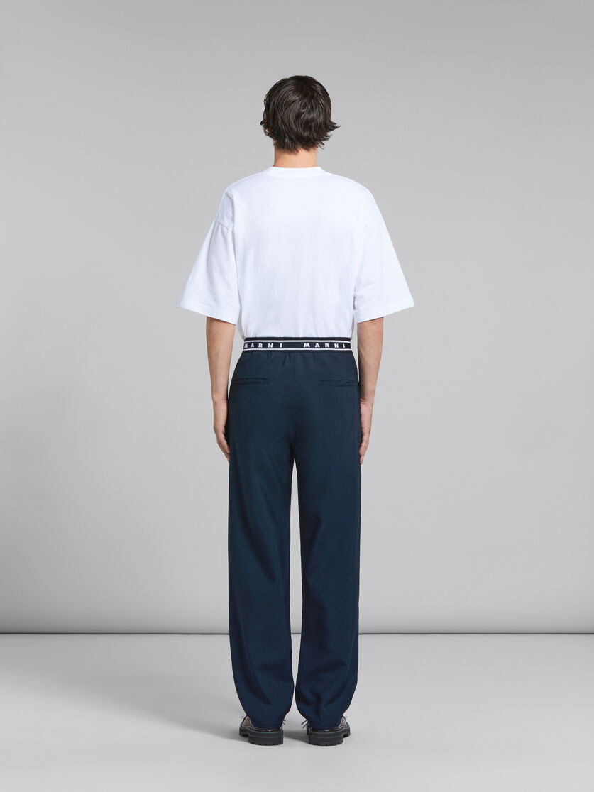 Deep blue tropical wool trousers with back logo waist - Pants - Image 3