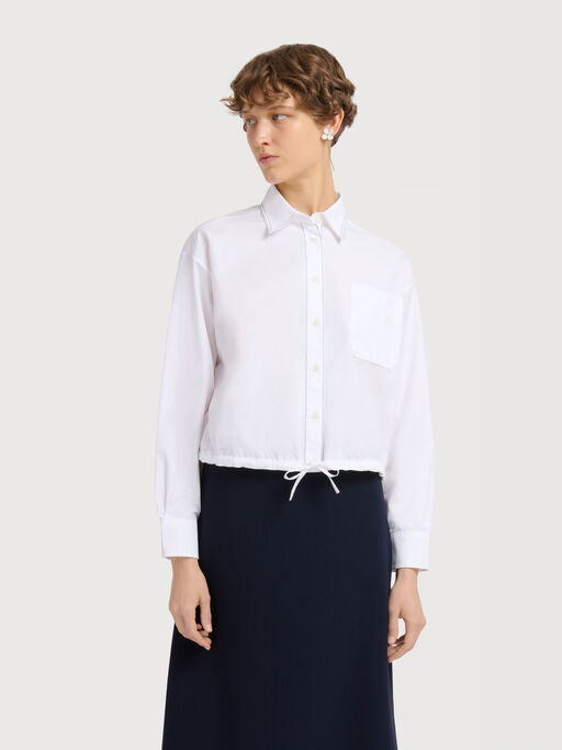 White poplin shirt with cropped drawstring hem - Shirts