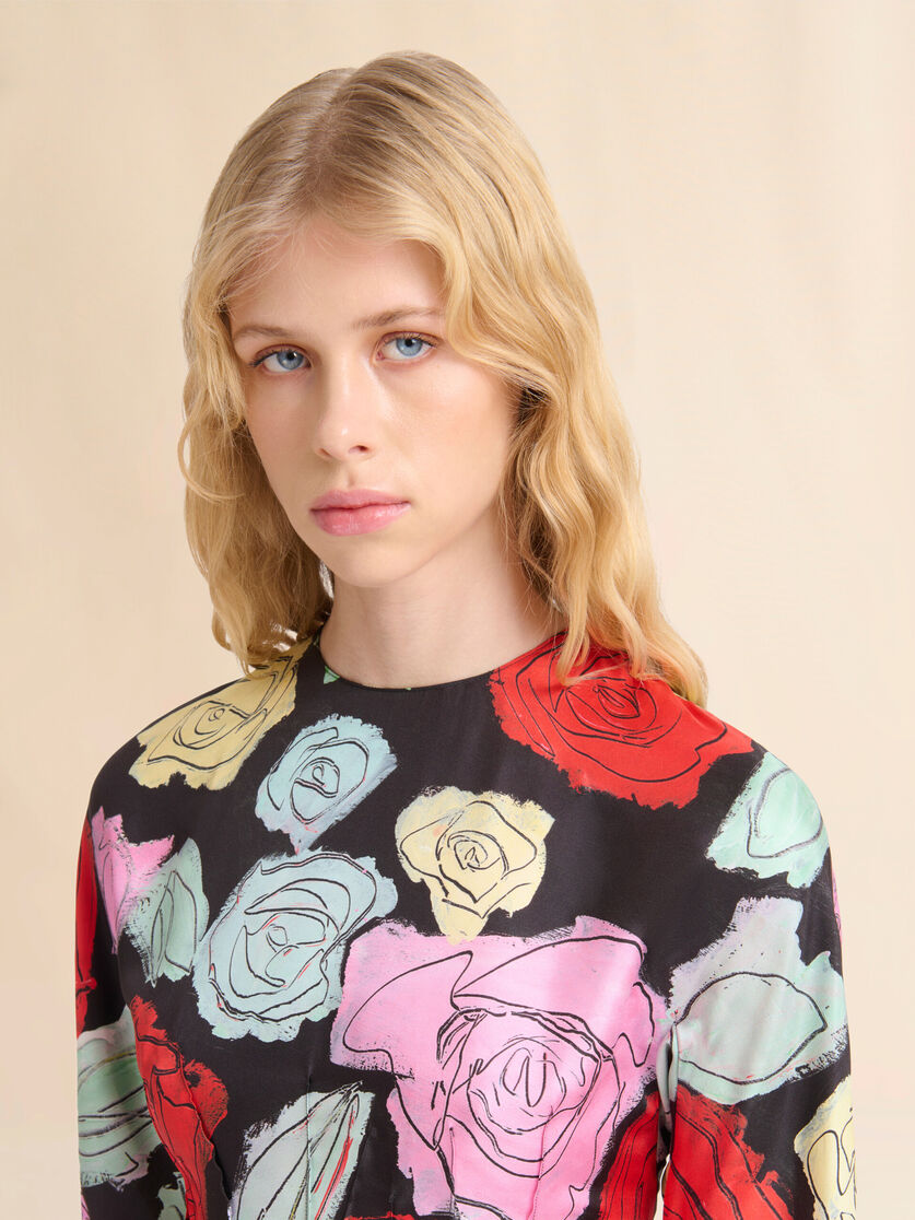 Black silk long-sleeve dress wih Orion print - Dresses - Image 4