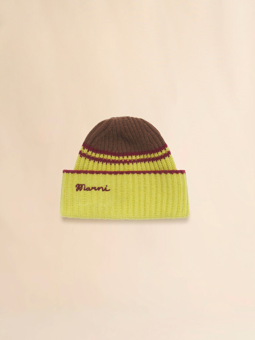 Brown wool-cashmere fisherman's rib beanie, Image 1