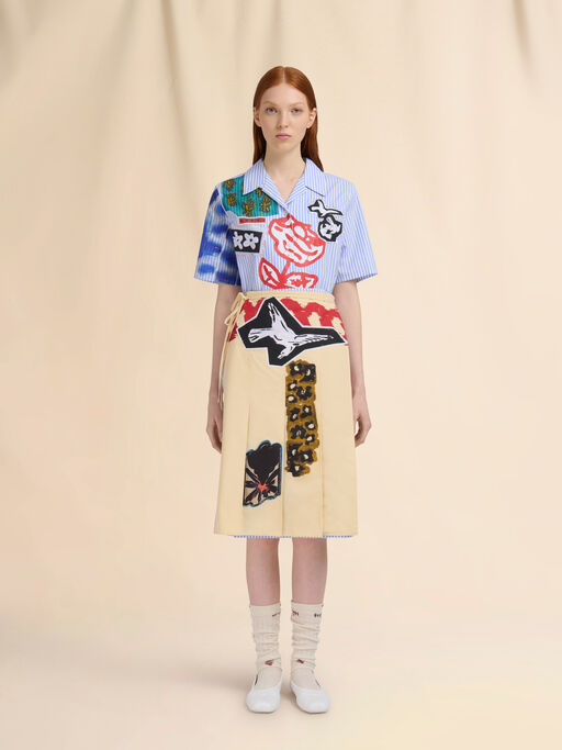 Light blue striped poplin wrap skirt - Skirts