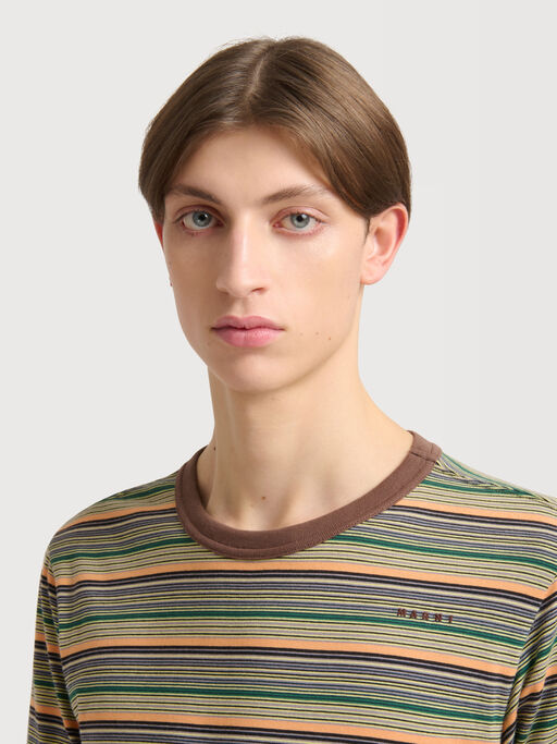 Green cotton T-shirt with fine stripes - Shirts