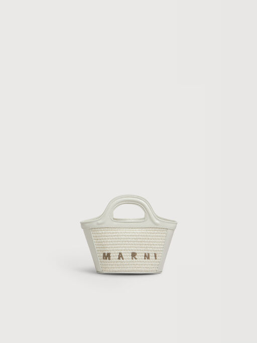 Mini-Tasche Tropicalia aus elfenbeinfarbenem Leder und Material in Bast-Optik - Handtaschen