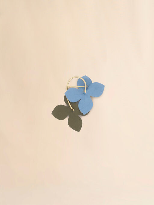 Blue and green poplin flower brooch - Broach