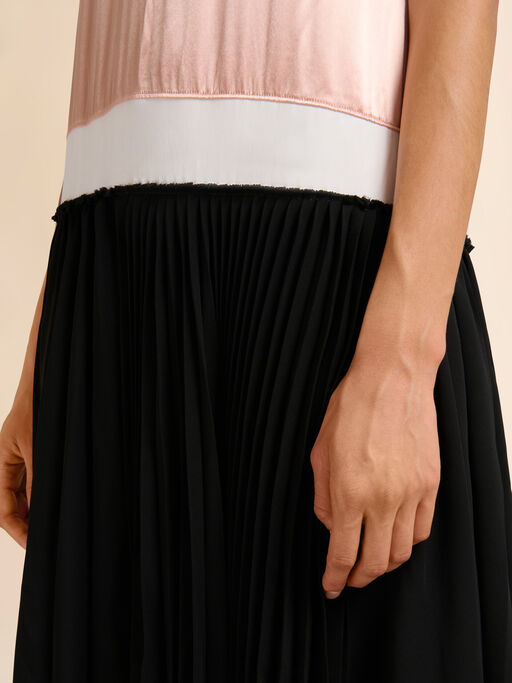 Pink and black satin dress with bow - Dresses