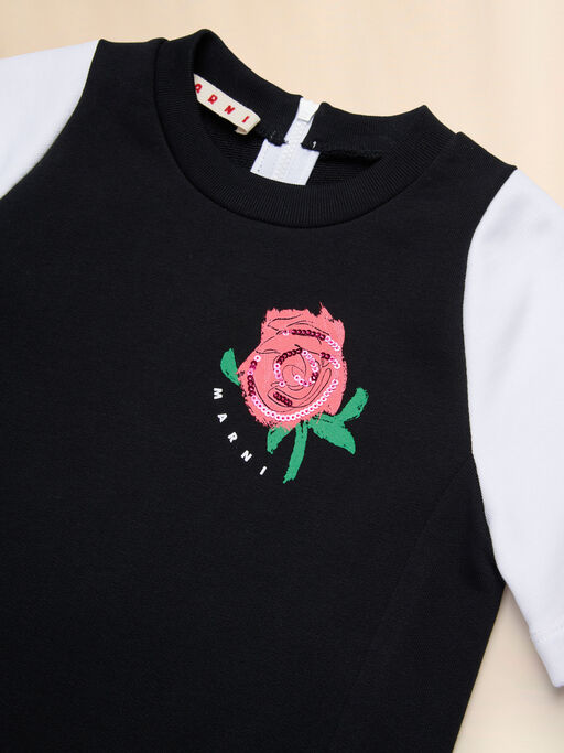 Abito in cotone nero con stampa Tea Time sul petto - Vestiti