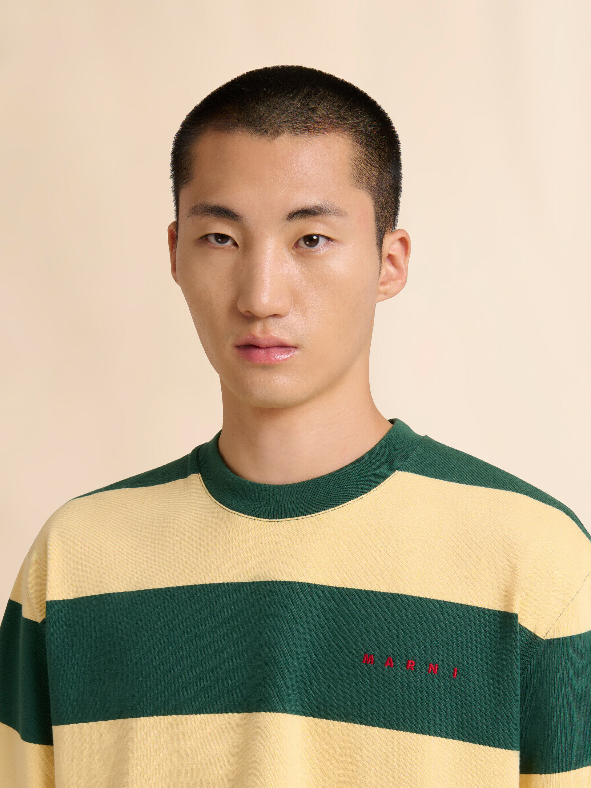 グリーン＆イエロー マキシストライプ コットンTシャツ | Marni