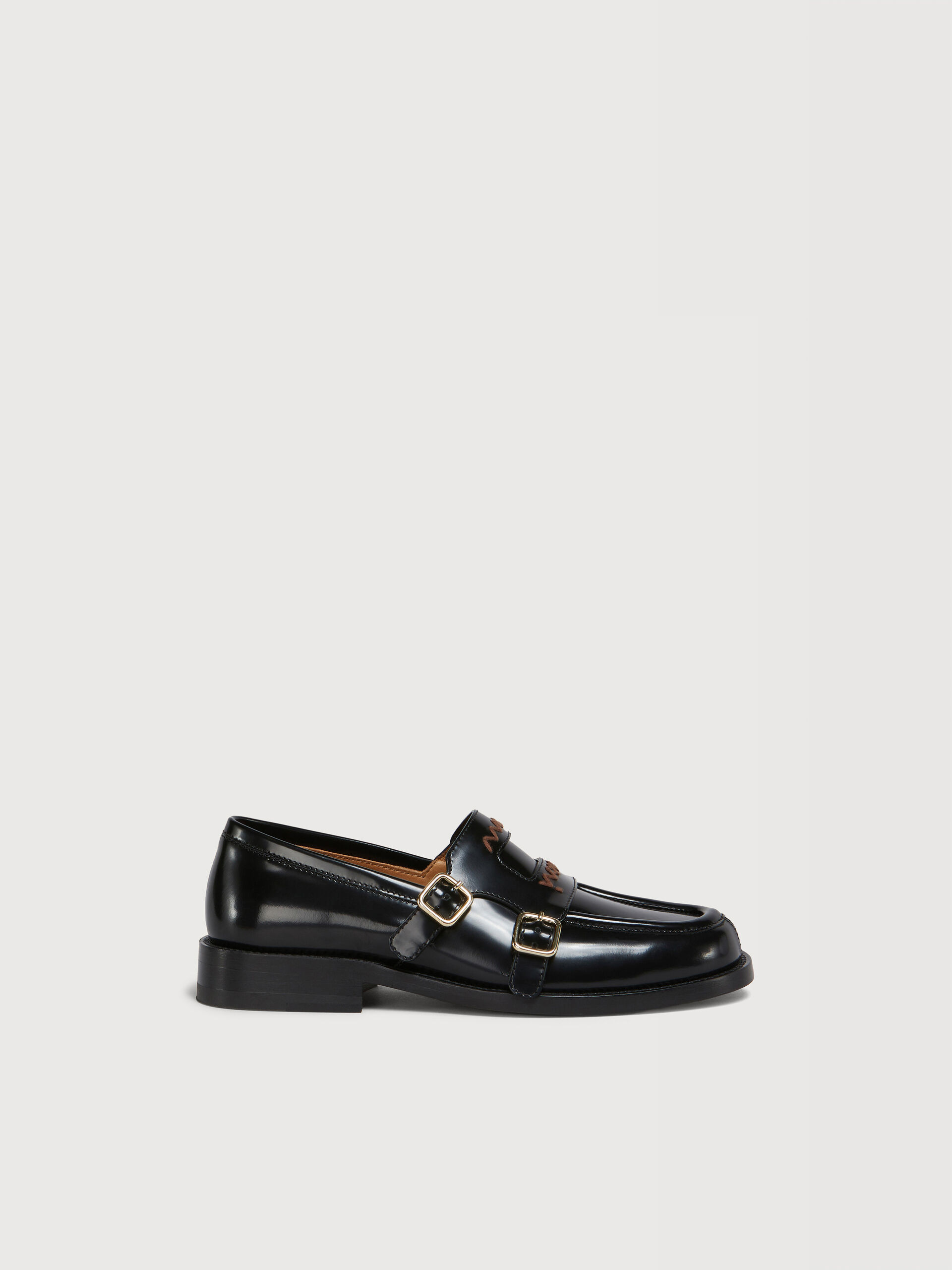 Black leather loafer with double buckle | Marni