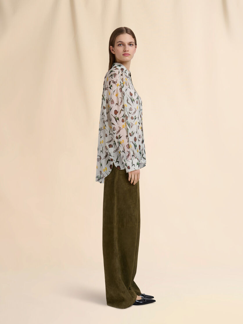 Cream chiffon shirt with Tulips and Hares print - Shirts - Image 5
