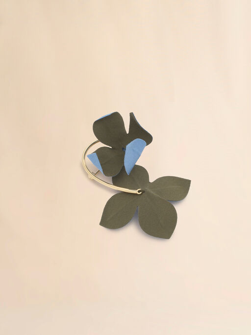 Blue and green poplin flower brooch - Broach