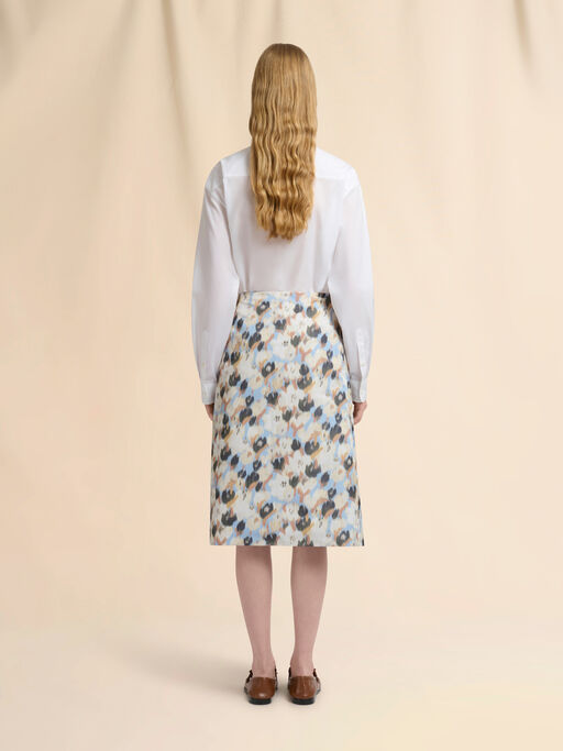 Light blue duchesse skirt with Secret Bouquet print - Skirts