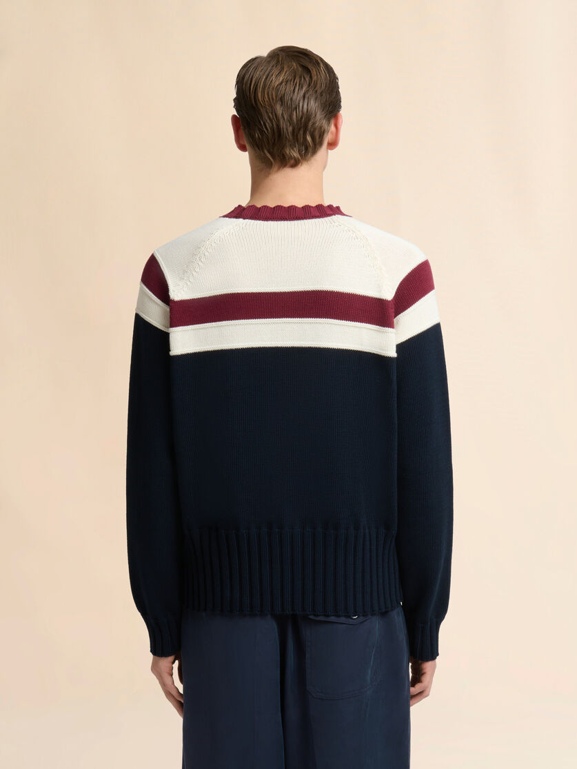 Deep blue cotton jumper with contrast stripe, Image 3