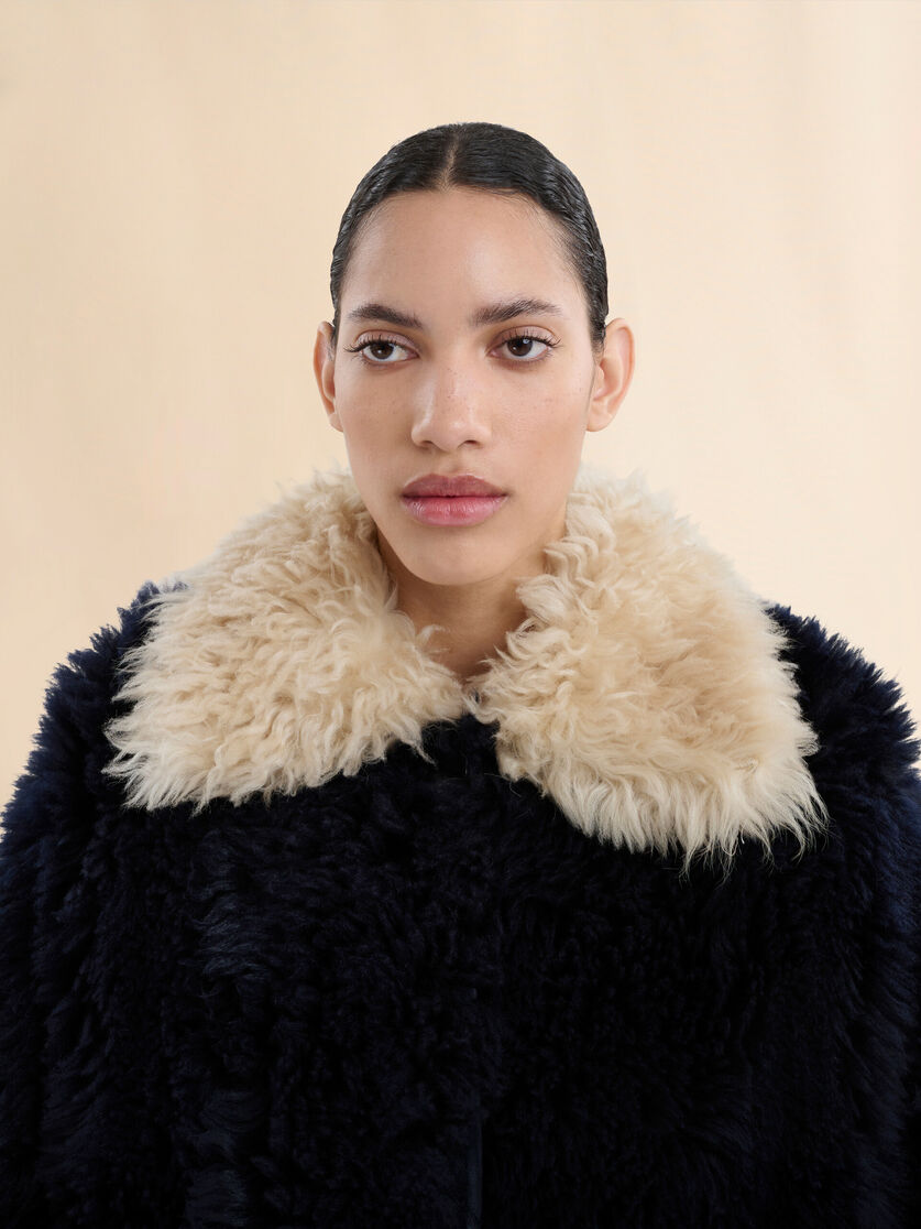 Navy long-hair shearling jacket with contrast trims - Jackets - Image 4