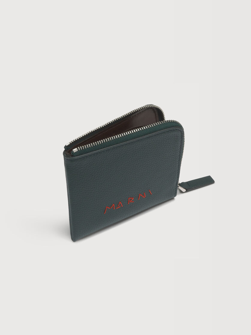 Deep green leather zip-around wallet with Marni Mending embroidery, Image 2