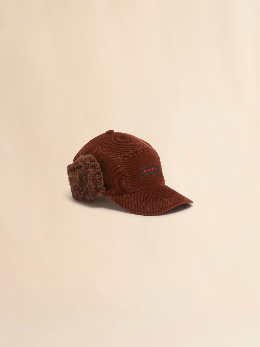 Chapeau aviateur en velours côtelé marron - Chapeau - Image 1