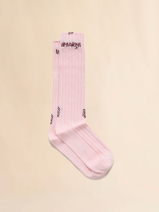 Pink ribbed cotton socks with Marni Mending - Socks