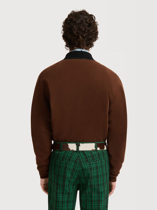 Brown cashmere polo jumper with layered effect - Shirts