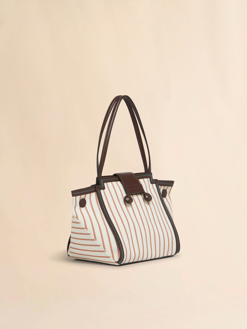Brown leather and striped canvas Mini Riviera Bag - Handbag - Image 3
