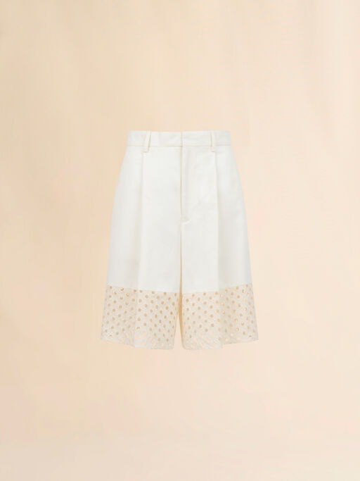 White gabardine shorts with broderie anglaise panels - Pants