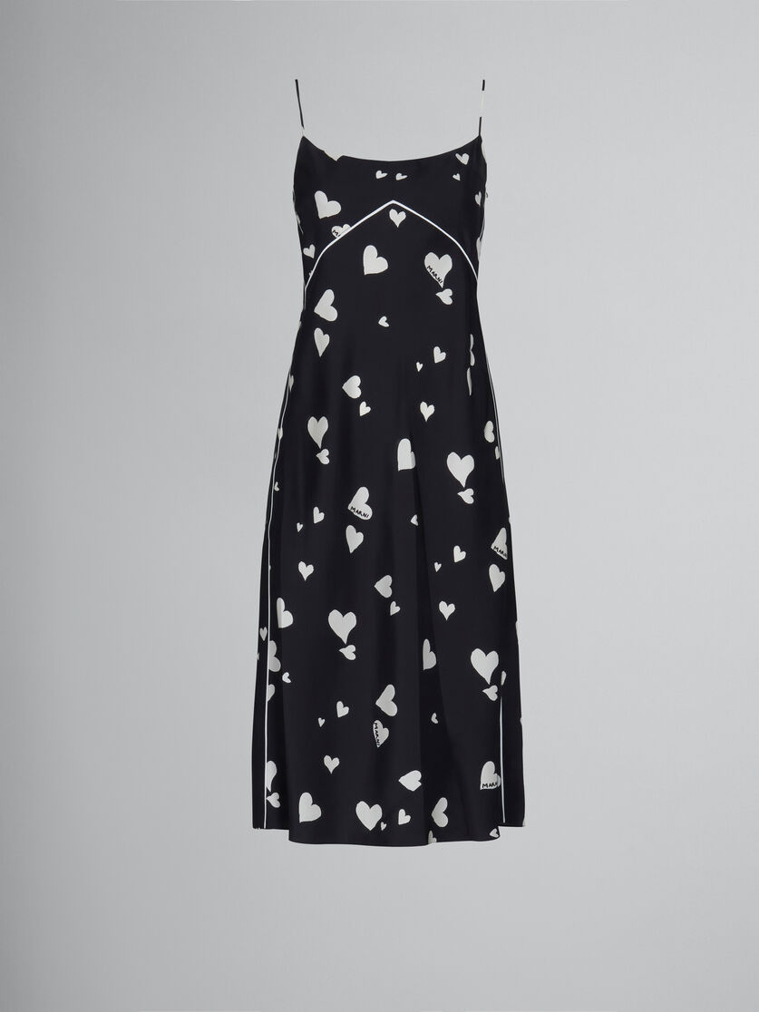 Black silk slip dress with Bunch of Hearts print - Dresses - Image 1