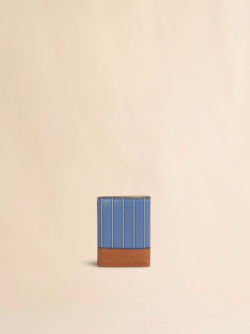 Striped light blue leather bi-fold wallet with Marni Symbol - Wallets - Image 3