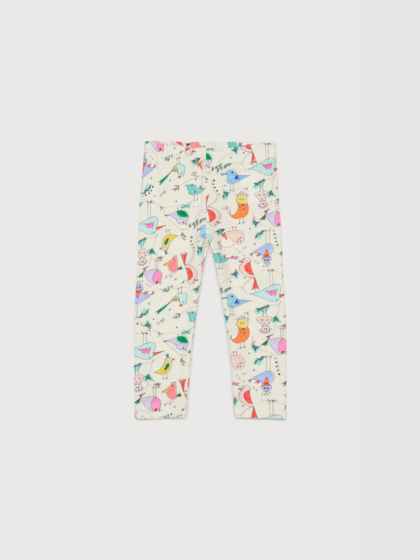 Off-white stretch cotton leggings with bird print, Image 1