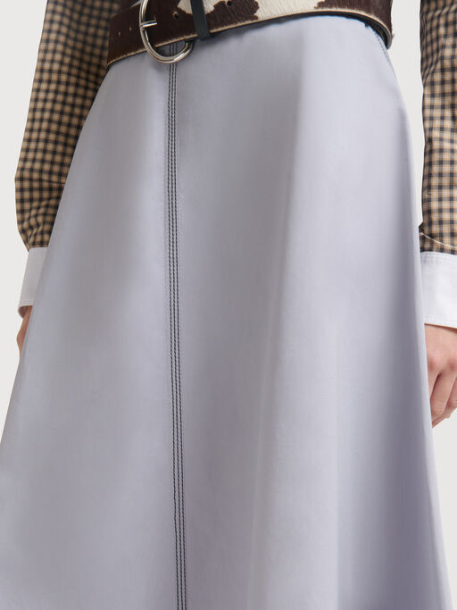 Grey poplin midi skirt with contrast stitching - Skirts