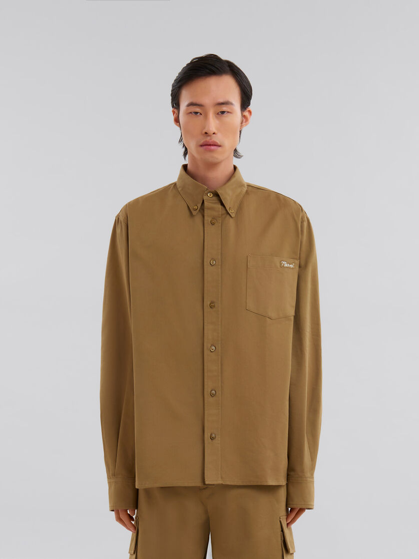 Green organic gabardine shirt with Marni mending patch | Marni