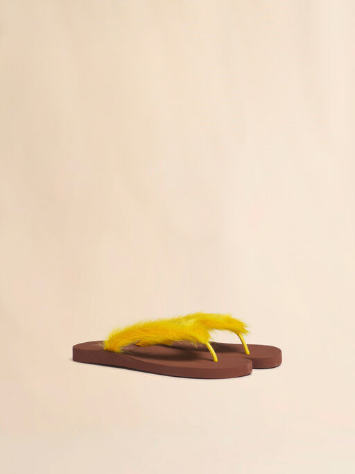 Brown and yellow ponyhair flip-flop - Sandals