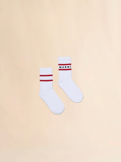 White cotton-nylon socks with striped cuffs - Socks