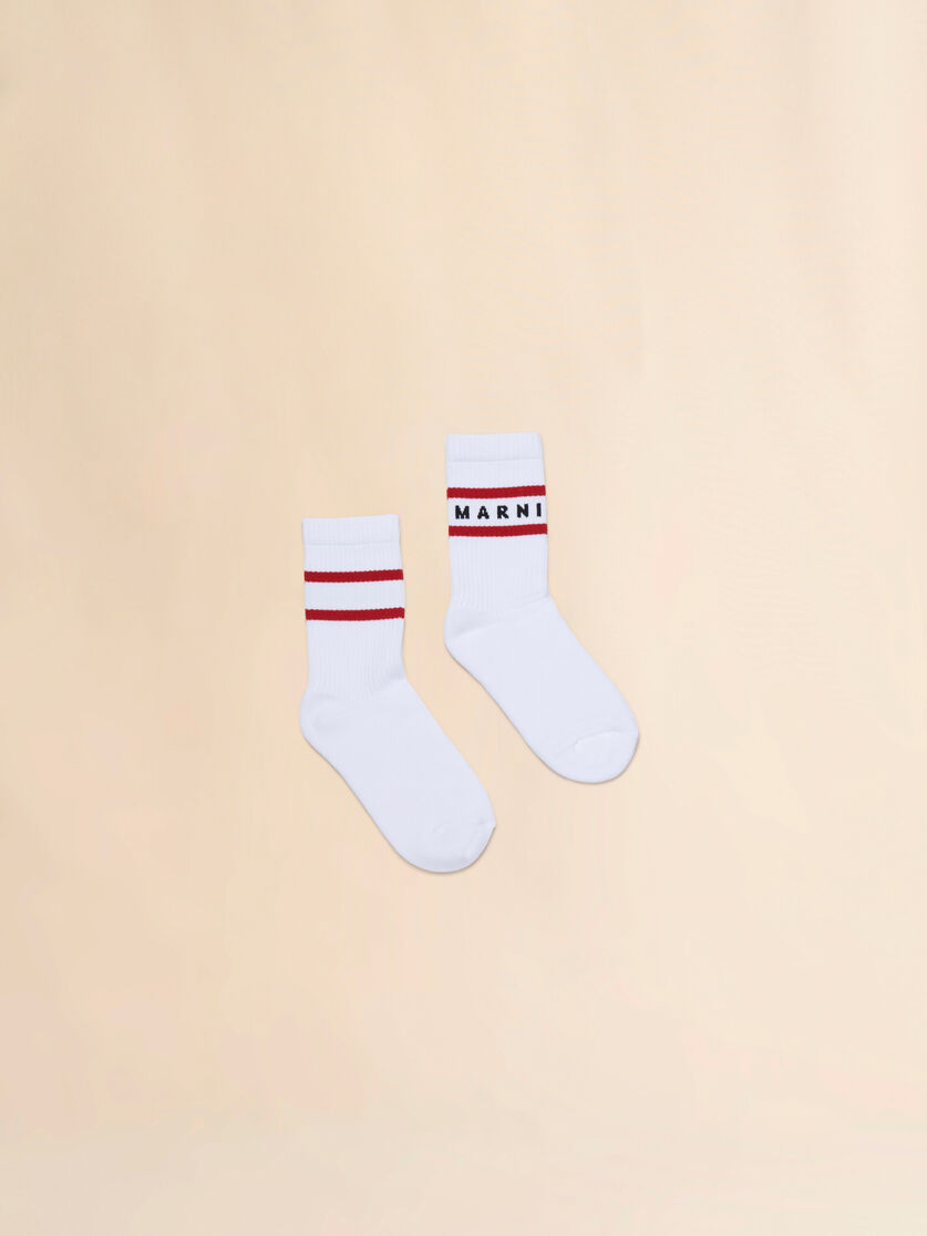 White cotton-nylon socks with striped cuffs, Image 1