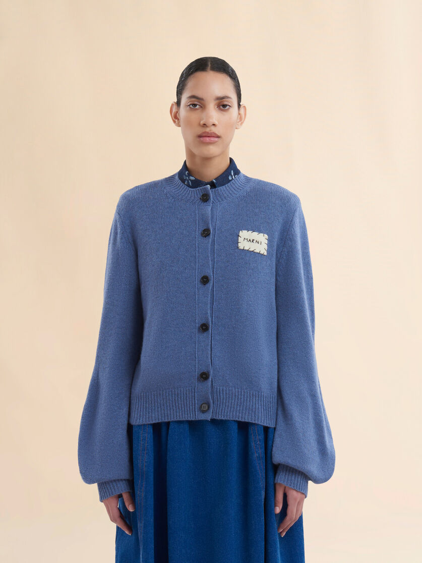 Blue cashmere cardigan with Marni patch | Marni 