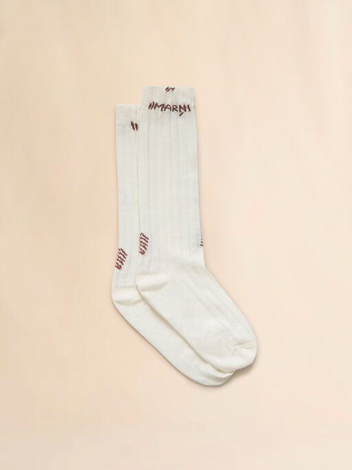 Pink ribbed cotton socks with Marni Mending - Socks