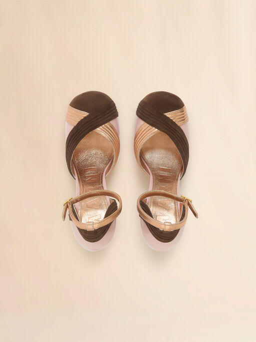 Pink and brown suede and metallic leather New Wave pump - Pumps