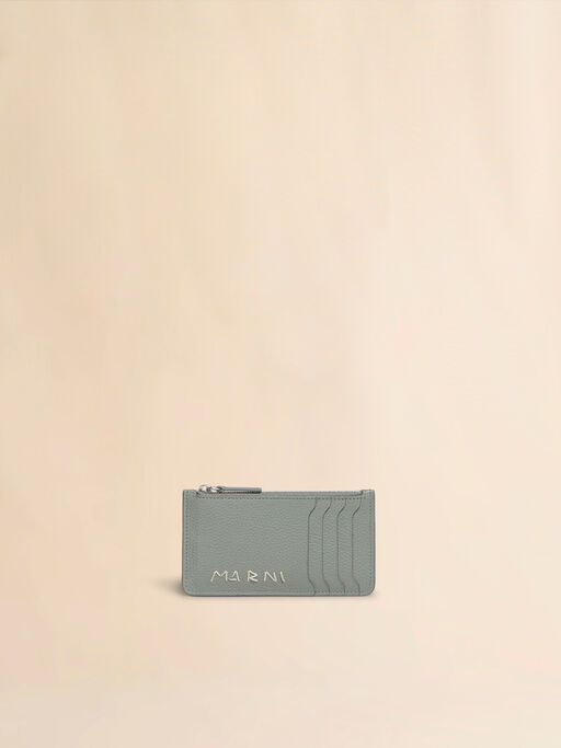 Grey leather card case with Marni Mending embroidery - Wallets