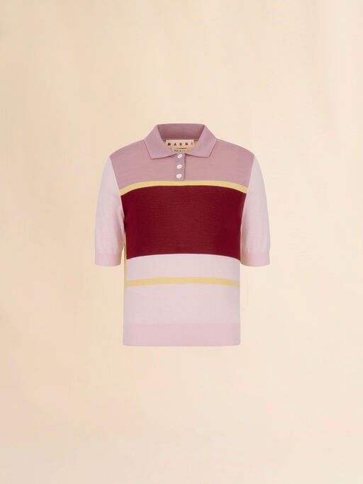 Pink colour-block wool-silk polo shirt - Shirts