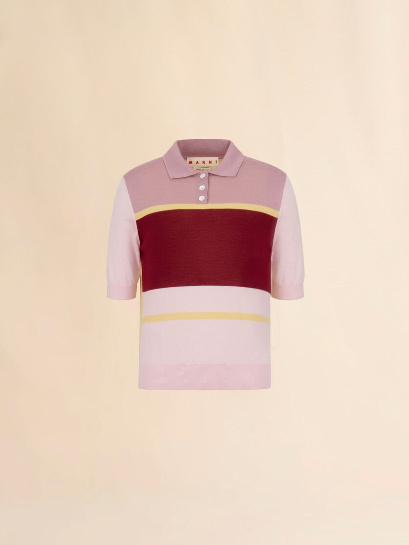 Pink colour-block wool-silk polo shirt, Image 1