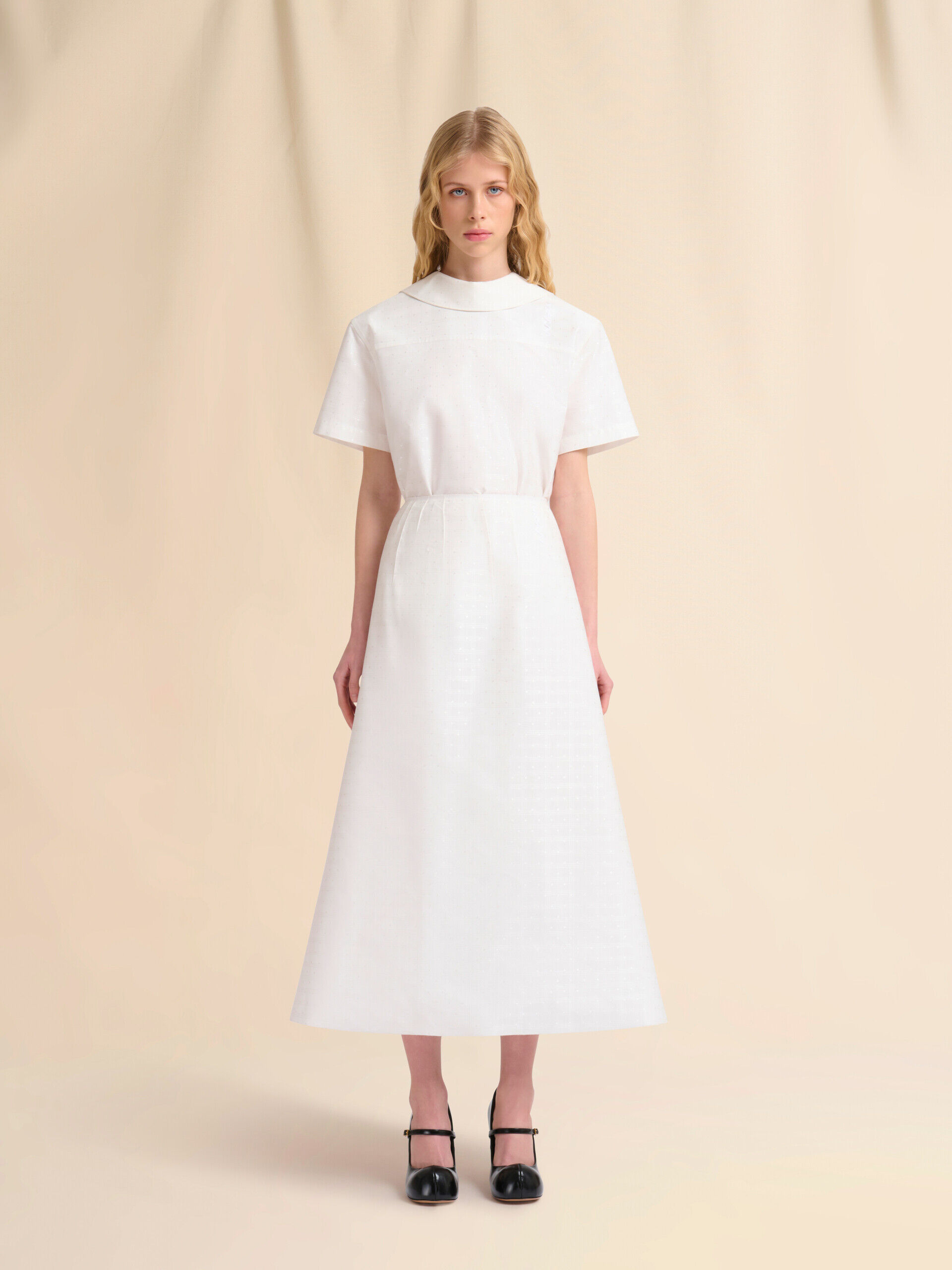 ワンピース MARINE SERRE Women Mid Skirts WDR278BUWOV0007 WH10 WHITE White toile skirt with check and dots jacquard motif | Marni