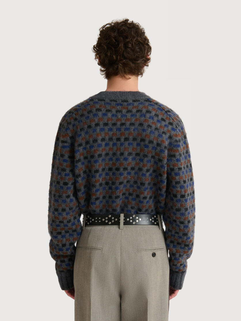 Grey and blue Shetland wool jacquard cardigan, Image 4