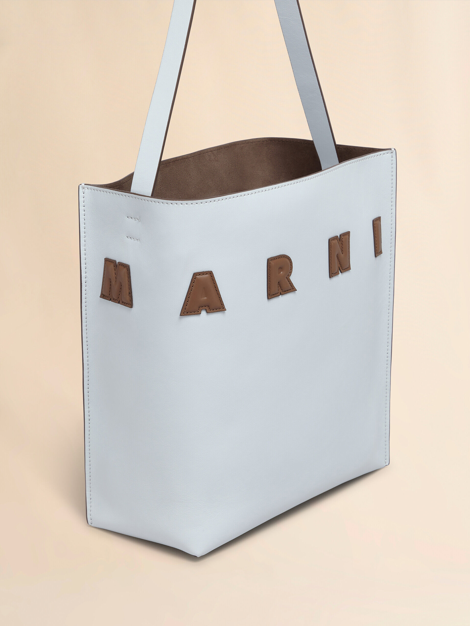 Small light grey leather Museo hobo bag with Marni logo | Marni