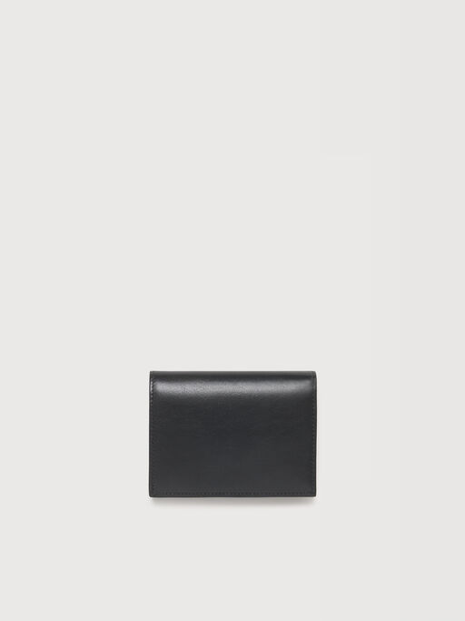 ブラックレザー 二つ折りウォレット スタッズ付き - 財布