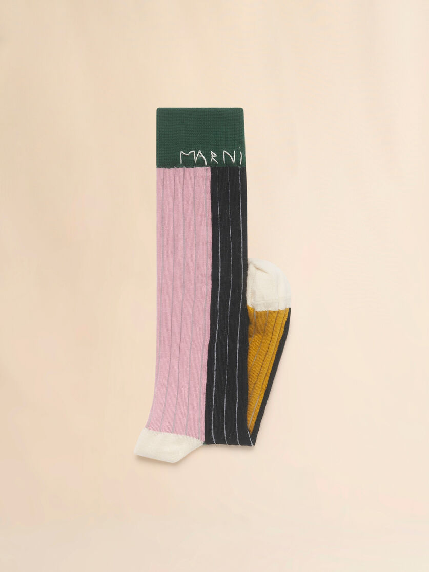 Calcetines de algodón con bloque de color negro, rosa y verde, Image 2