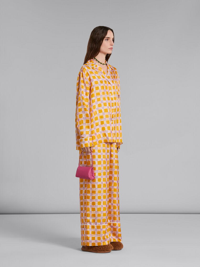 Yellow silk twill pyjama shirt with Check Fields print - Shirts - Image 5